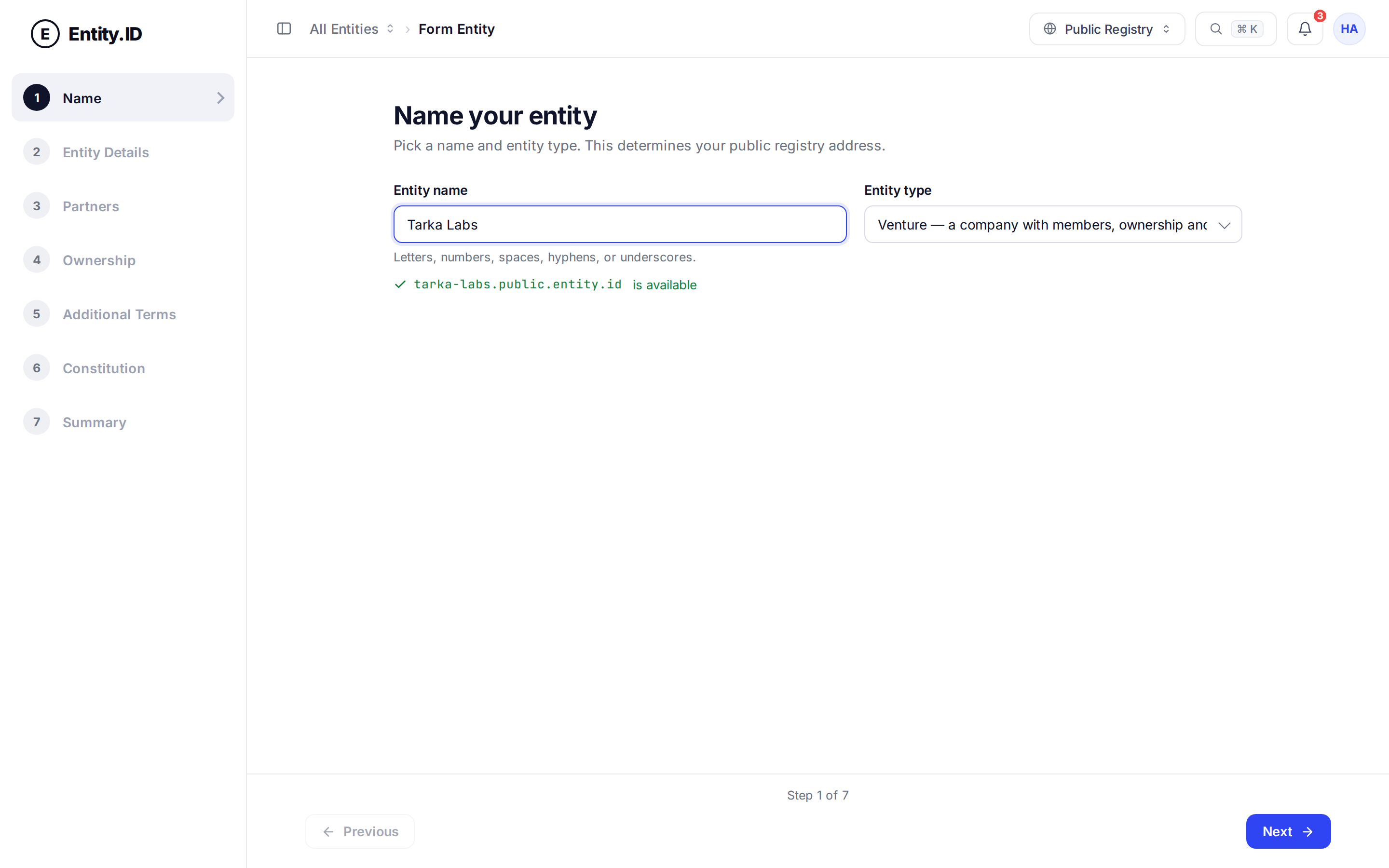 Entity.ID formation wizard