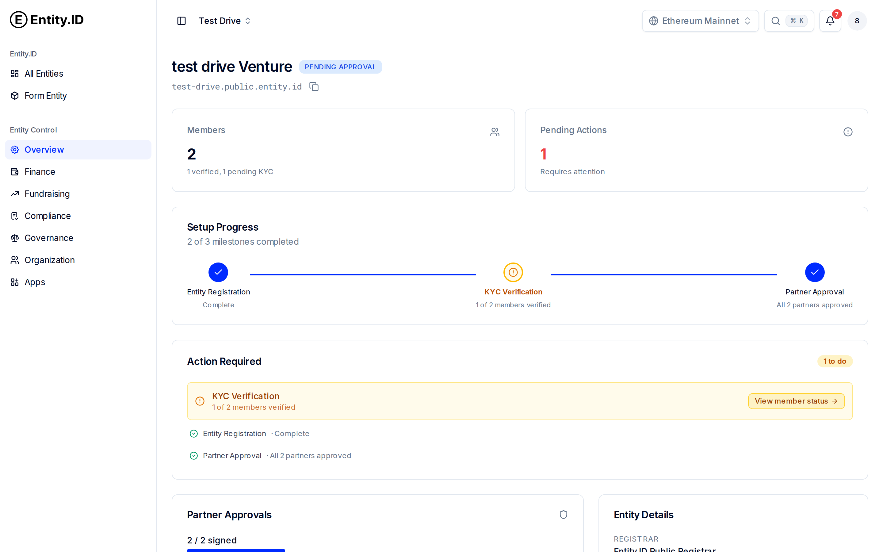 Entity.ID venture overview dashboard