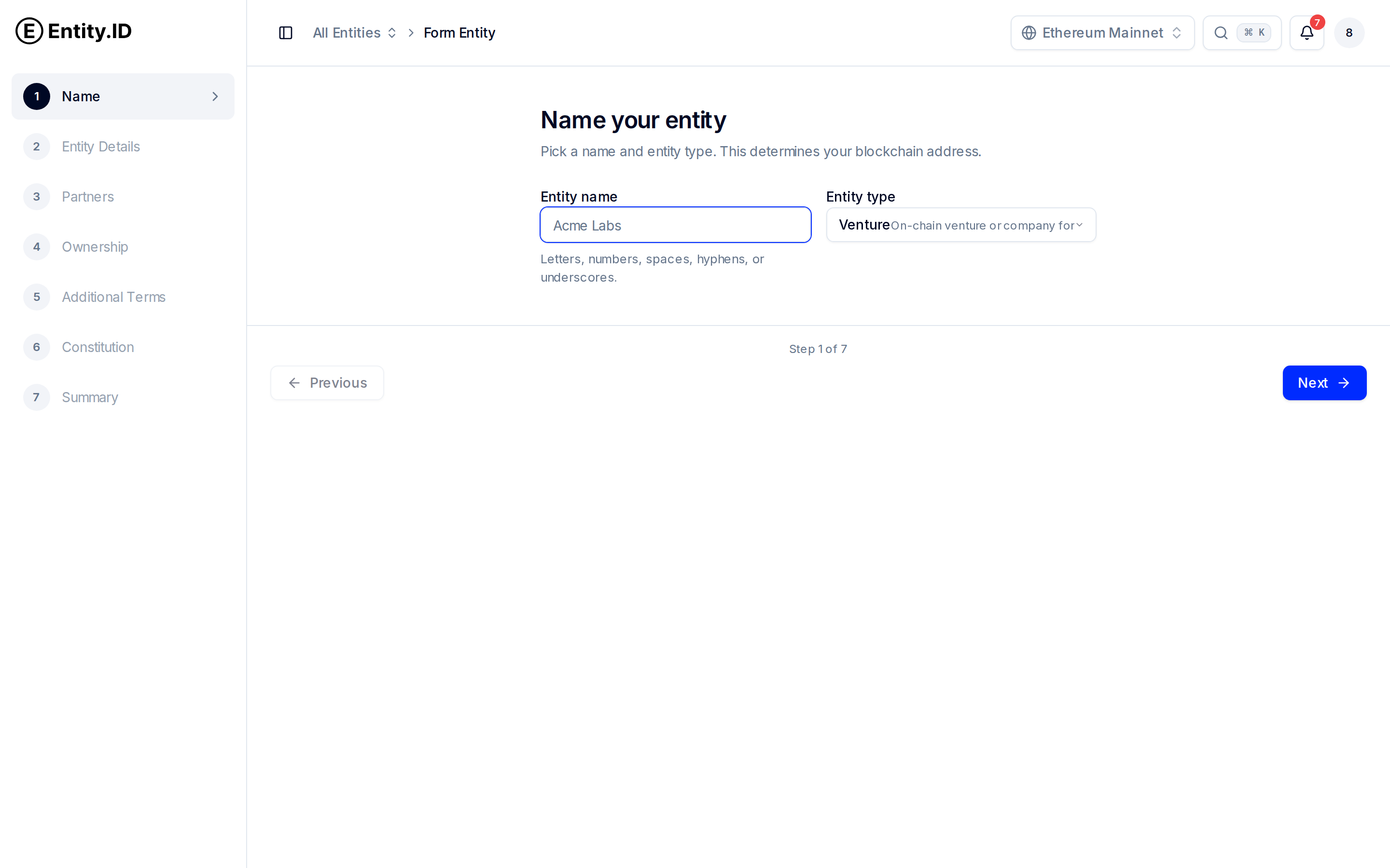 Entity.ID guided formation wizard