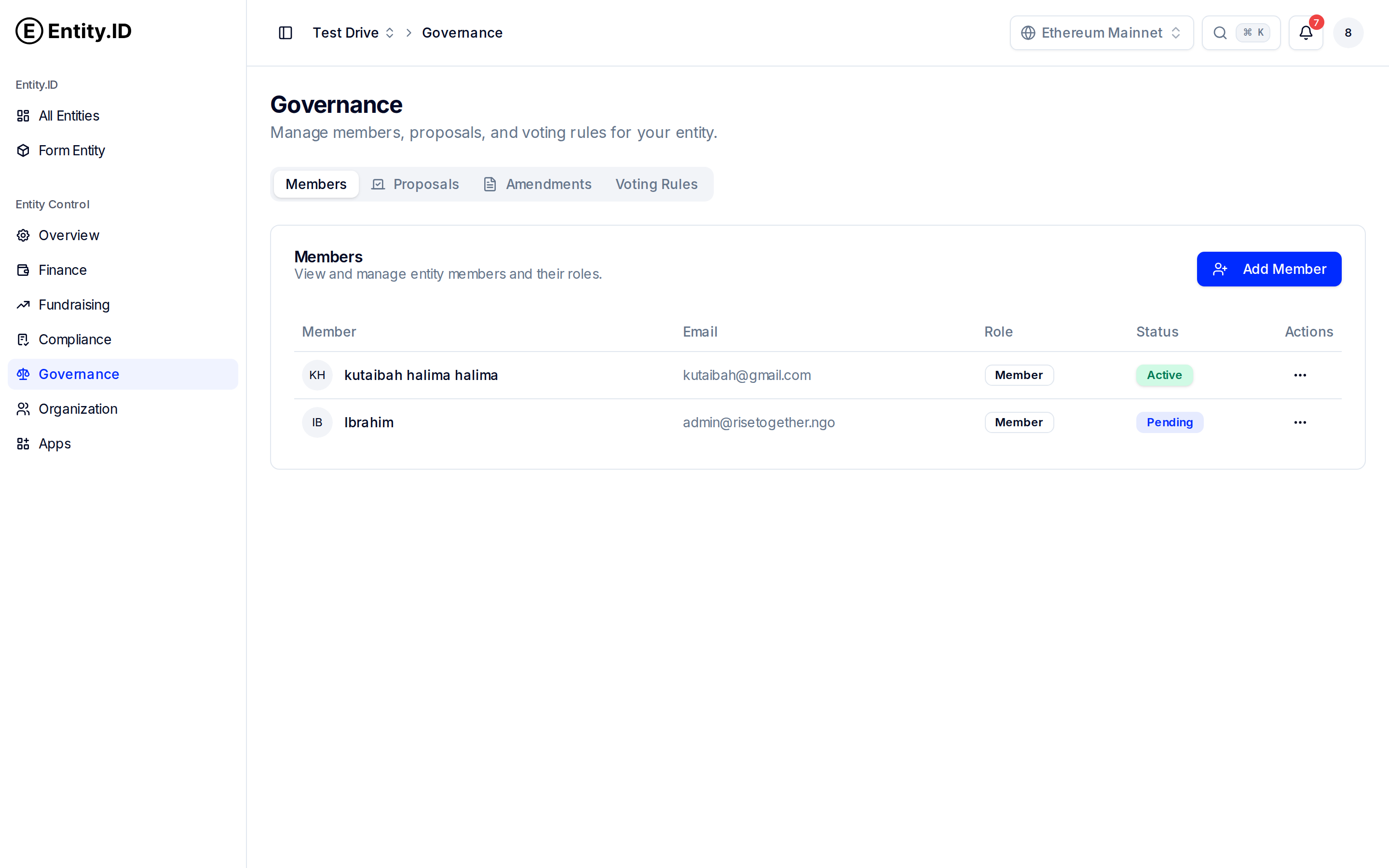 Entity.ID governance module